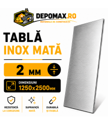 Tabla inox mata AISI 304 2B, 2 x 1250 x 2500 mm, 3.125 mp